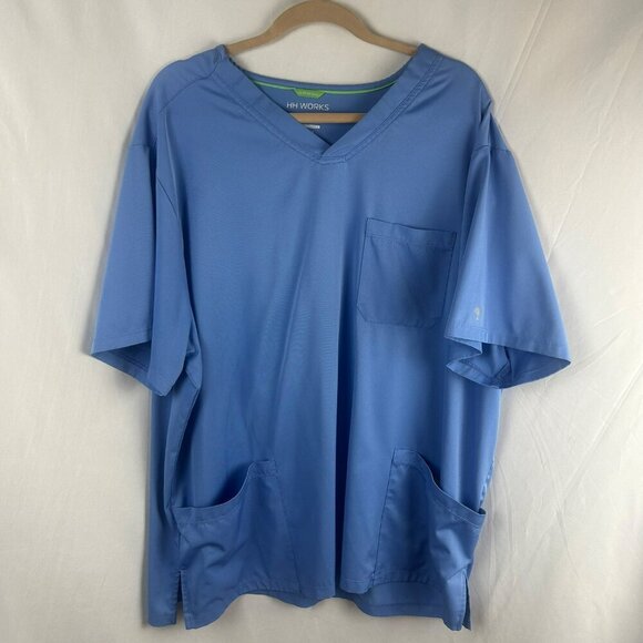 HH Works Healing Hands Scrub Shirt Men 2X Ceil Blue Style 2590 Matthew Medical‎ - Picture 2 of 7